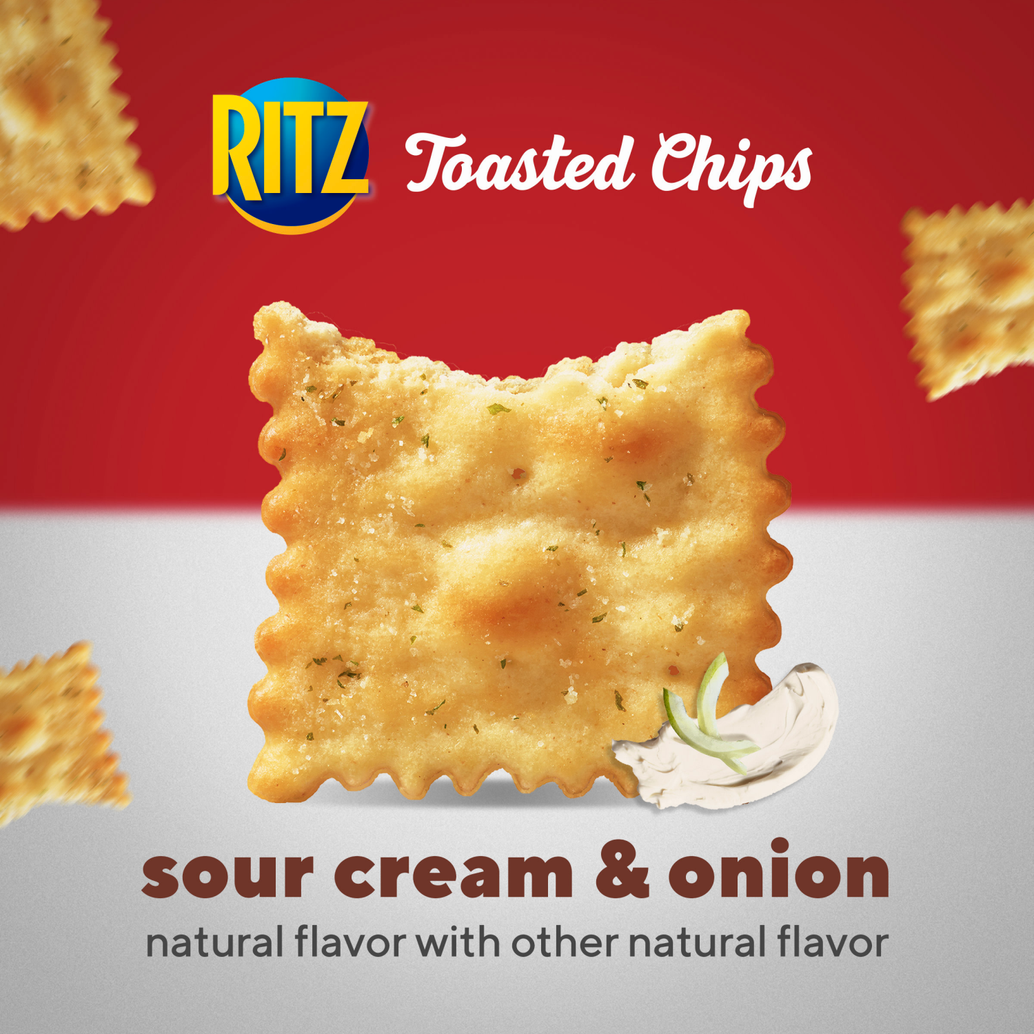 slide 4 of 5, RITZ Toasted Chips Sour Cream and Onion Crackers, Party Snacks, Family Size, 11.4 oz, 11.4 oz