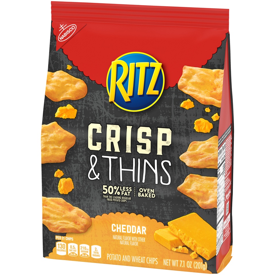 slide 2 of 9, RITZ Crisp and Thins Cheddar Chips, 7.1 oz