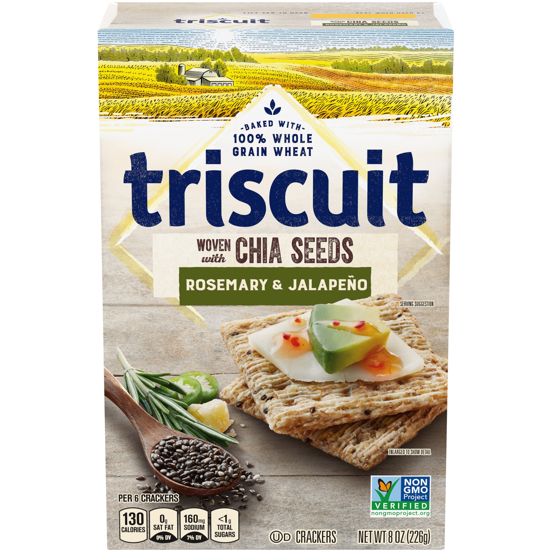 slide 2 of 2, Triscuit Rosemary & Jalapeno With Chia Seeds Whole Grain Wheat Crackers, 8 Oz, 0.5 lb