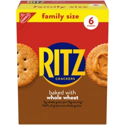 RITZ Whole Wheat Crackers, Snacks for Kids and Adults, Lunch Snacks, Family Size, 19.3 oz