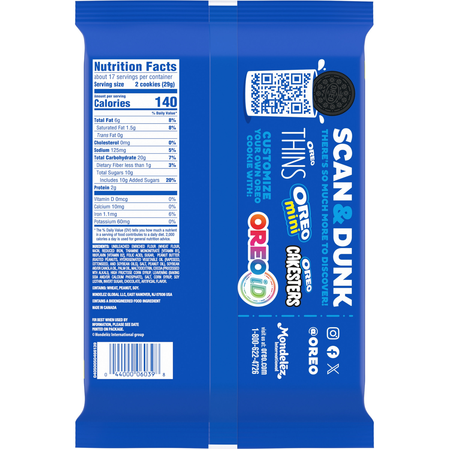 slide 8 of 8, OREO Peanut Butter Creme Chocolate Sandwich Cookies, Family Size, 17 oz, 17 oz