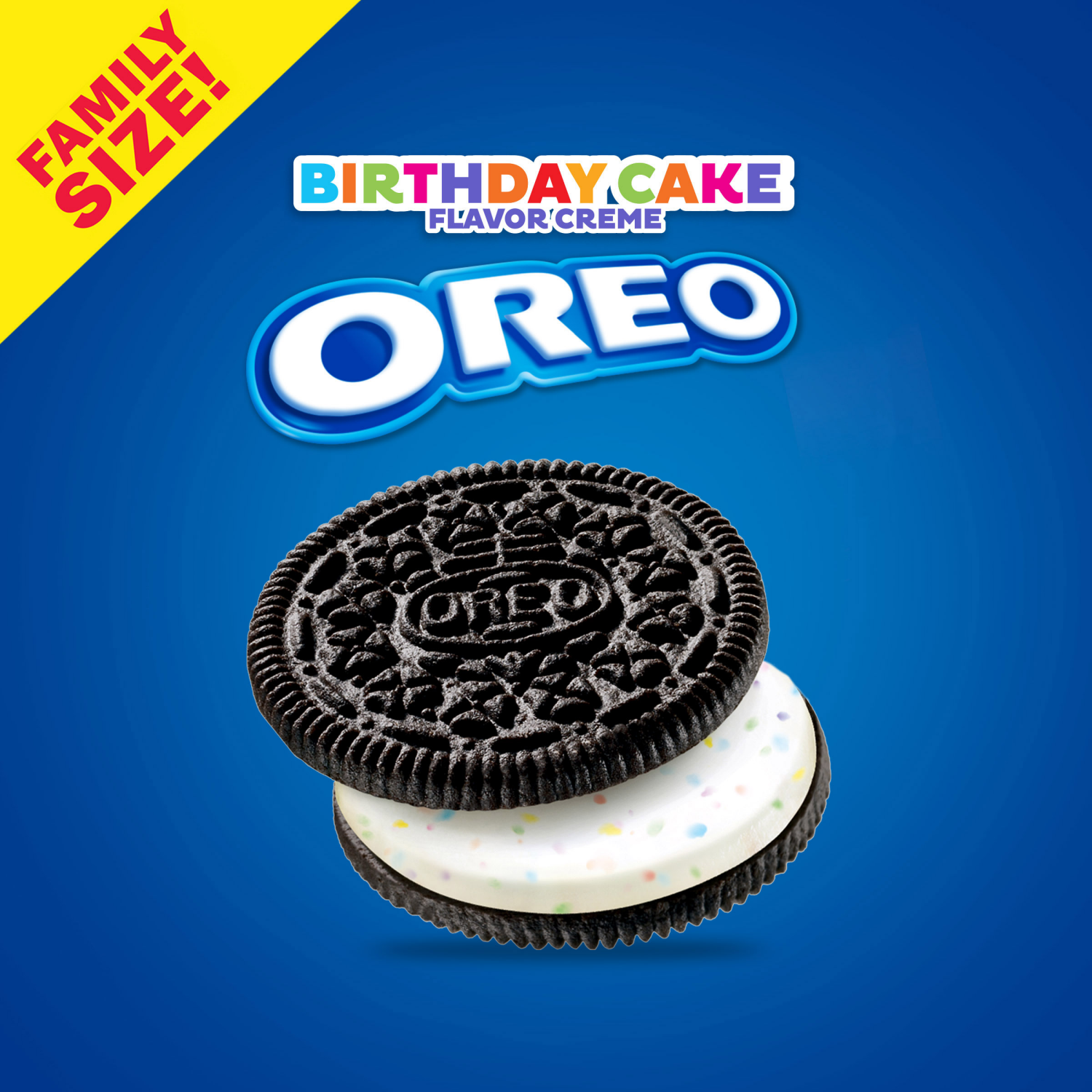 slide 6 of 8, OREO Birthday Cake Chocolate Sandwich Cookies, Family Size, 17 oz, 17 oz