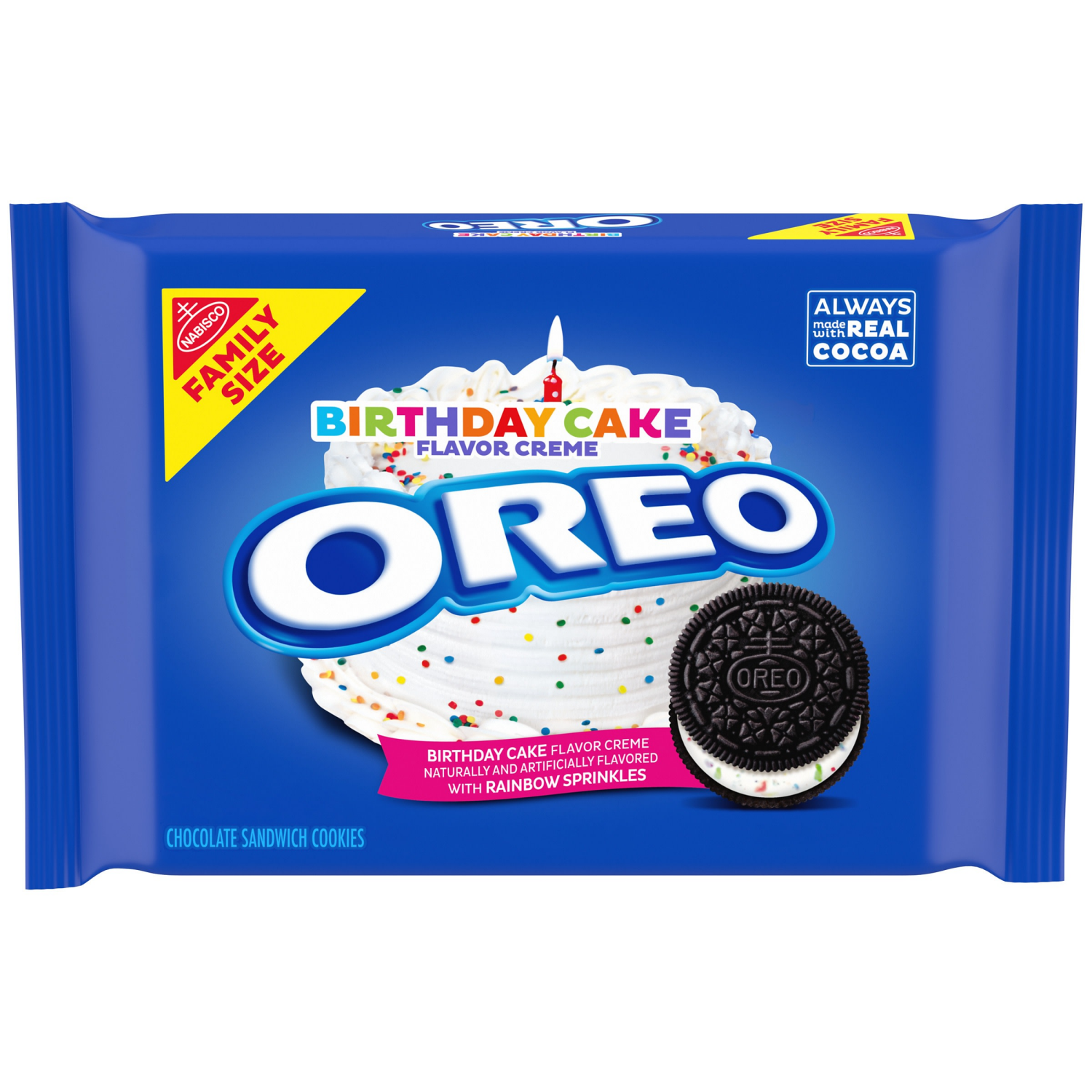 slide 1 of 8, OREO Birthday Cake Chocolate Sandwich Cookies, Family Size, 17 oz, 17 oz