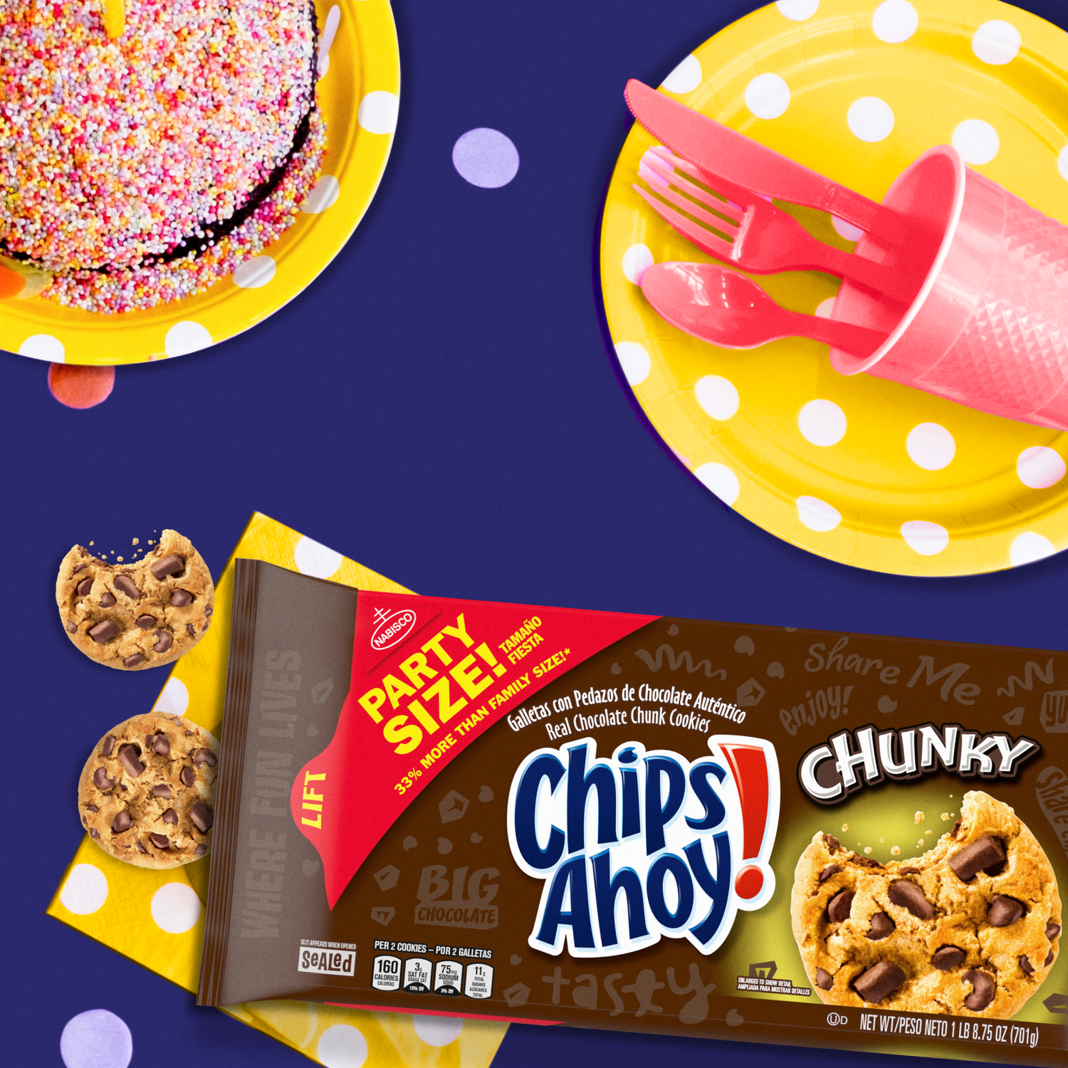 slide 7 of 8, CHIPS AHOY! Chunky Fudgy Chocolate Chip Cookies, Party Size, 24.75 oz, 24.75 oz
