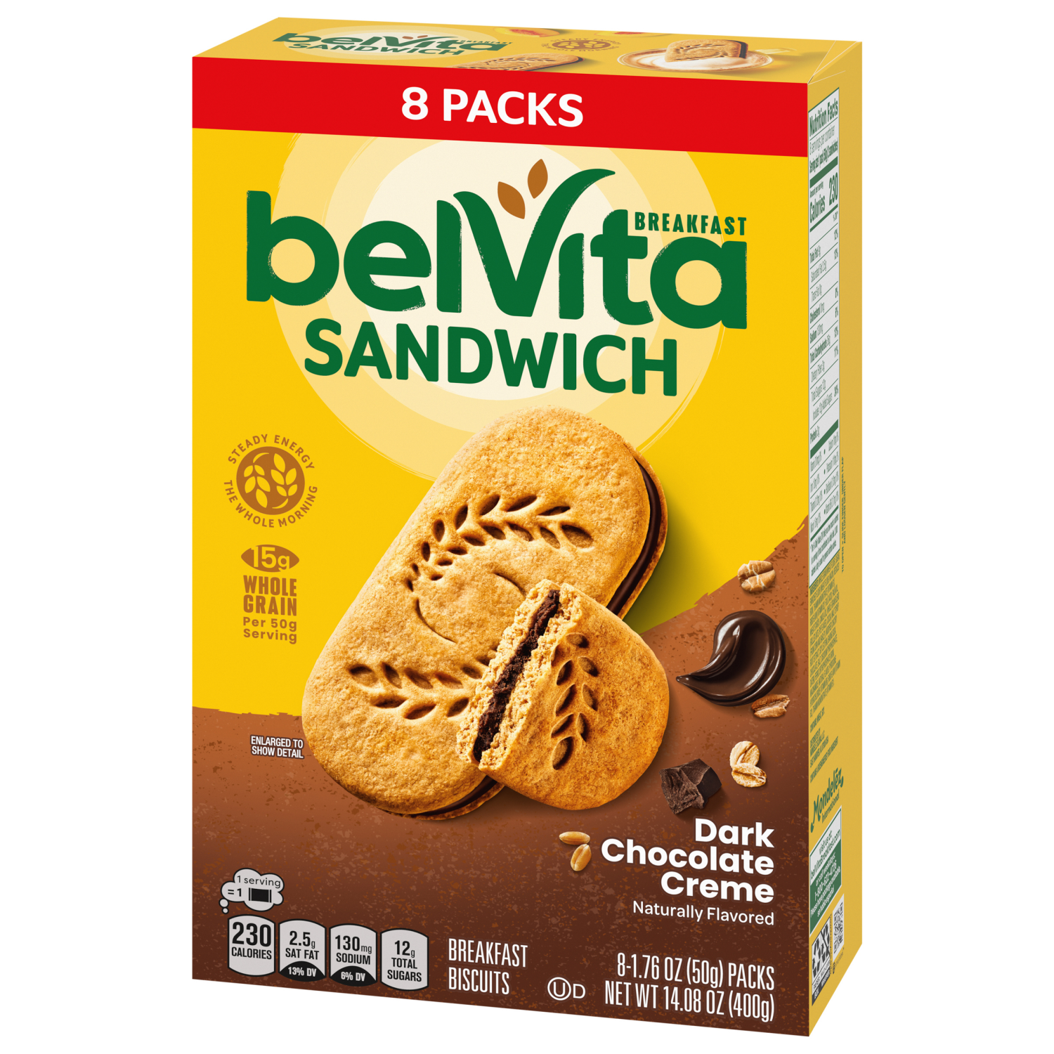 slide 2 of 2, belVita Breakfast Sandwich Dark Chocolate Creme Breakfast Biscuits, 8 Packs (2 Sandwiches Per Pack), 8 ct