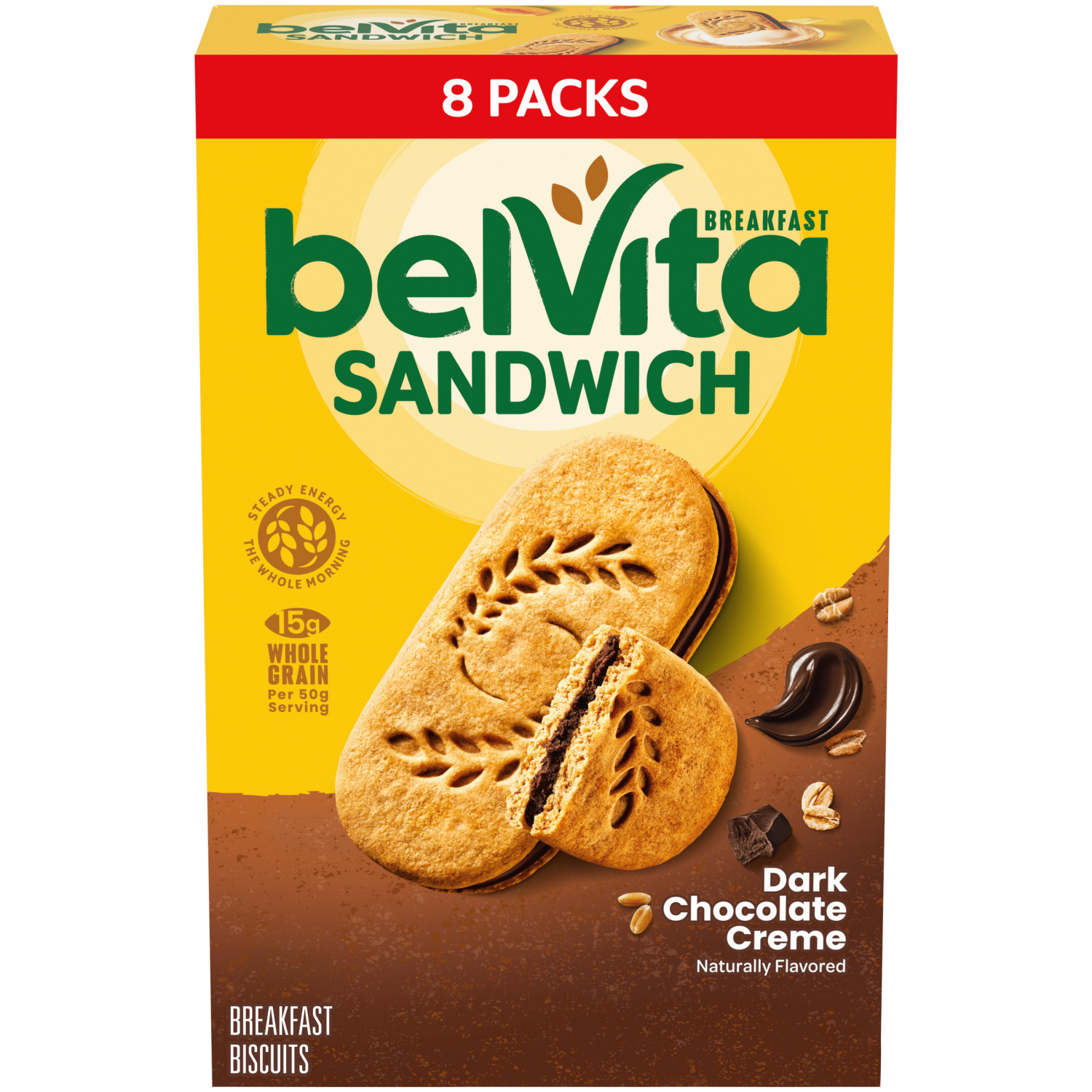 slide 1 of 2, belVita Breakfast Sandwich Dark Chocolate Creme Breakfast Biscuits, 8 Packs (2 Sandwiches Per Pack), 8 ct