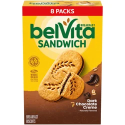 belVita Breakfast Sandwich Dark Chocolate Creme Breakfast Biscuits, 8 Packs (2 Sandwiches Per Pack)