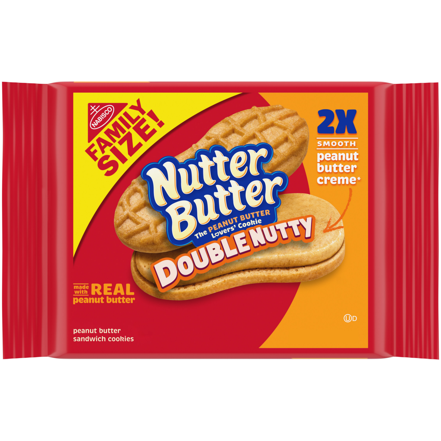 slide 1 of 8, NUTTER BUTTER Double Nutty Peanut Butter Sandwich Cookies, Family Size, 15.27 oz, 15.27 oz