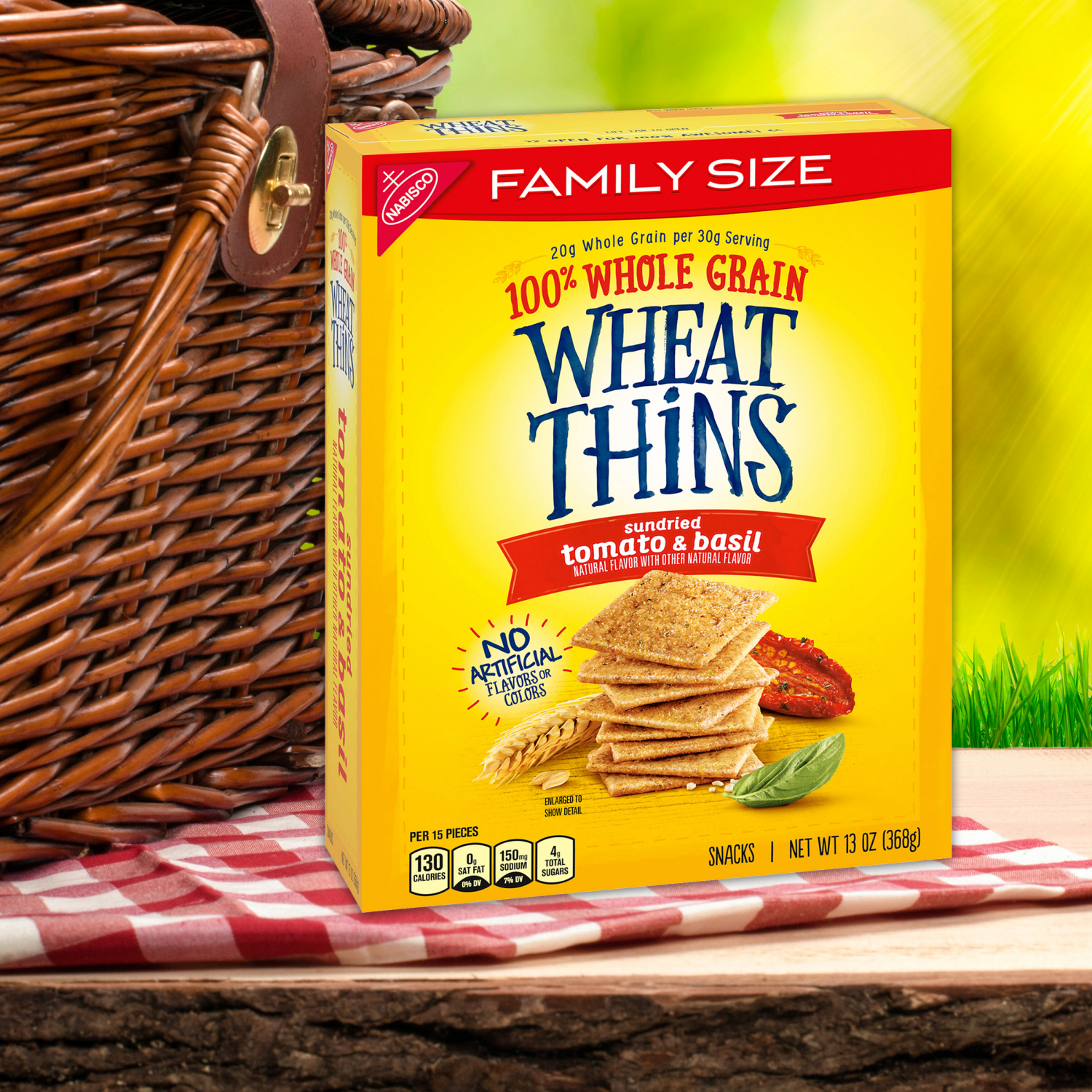 slide 2 of 5, Wheat Thins Sundried Tomato & Basil Snacks, Whole Grain Wheat Crackers, Snack Crackers, Family Size, 13 oz, 13 oz