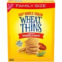 Wheat Thins Sundried Tomato & Basil Snacks, Whole Grain Wheat Crackers, Snack Crackers, Family Size, 13 oz