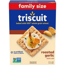 Triscuit Roasted Garlic Whole Grain Wheat Crackers, Snack Crackers, Lunch Snacks, Family Size- 12.5 oz