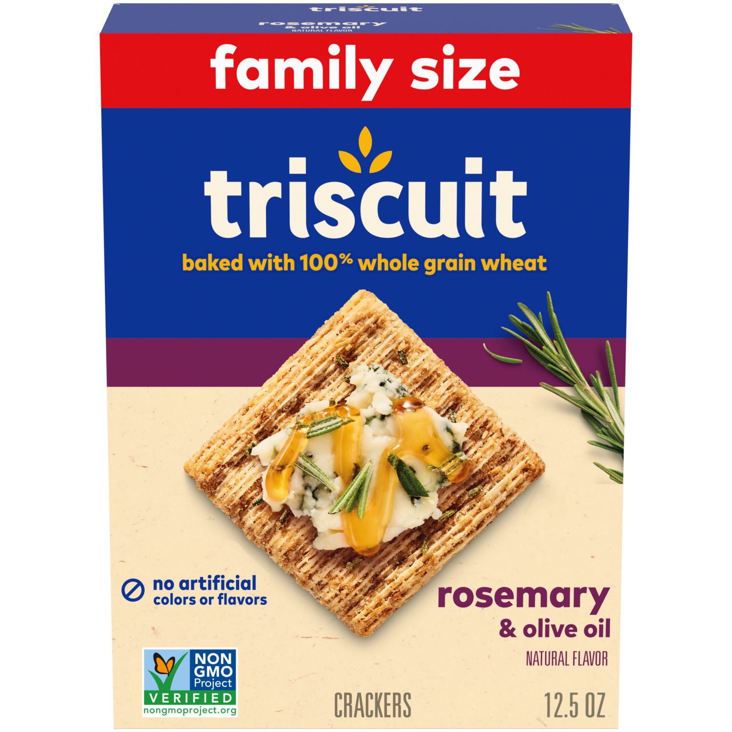 slide 1 of 8, Triscuit Rosemary & Olive Oil Whole Grain Wheat Crackers, Lunch Snacks, Snack Crackers, Family Size, 12.5 oz, 12.5 oz