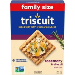 Triscuit Rosemary & Olive Oil Whole Grain Wheat Crackers, Lunch Snacks, Snack Crackers, Family Size, 12.5 oz
