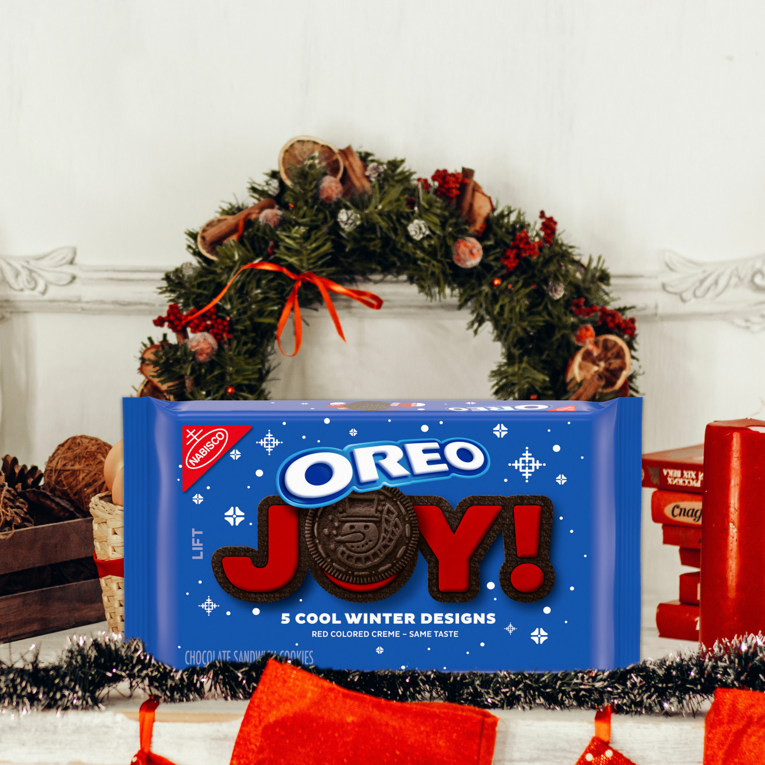 slide 2 of 8, OREO Joy! Red-Colored Creme Chocolate Sandwich Cookies, Limited Edition Holiday Cookies, 18.71 oz, 18.71 oz