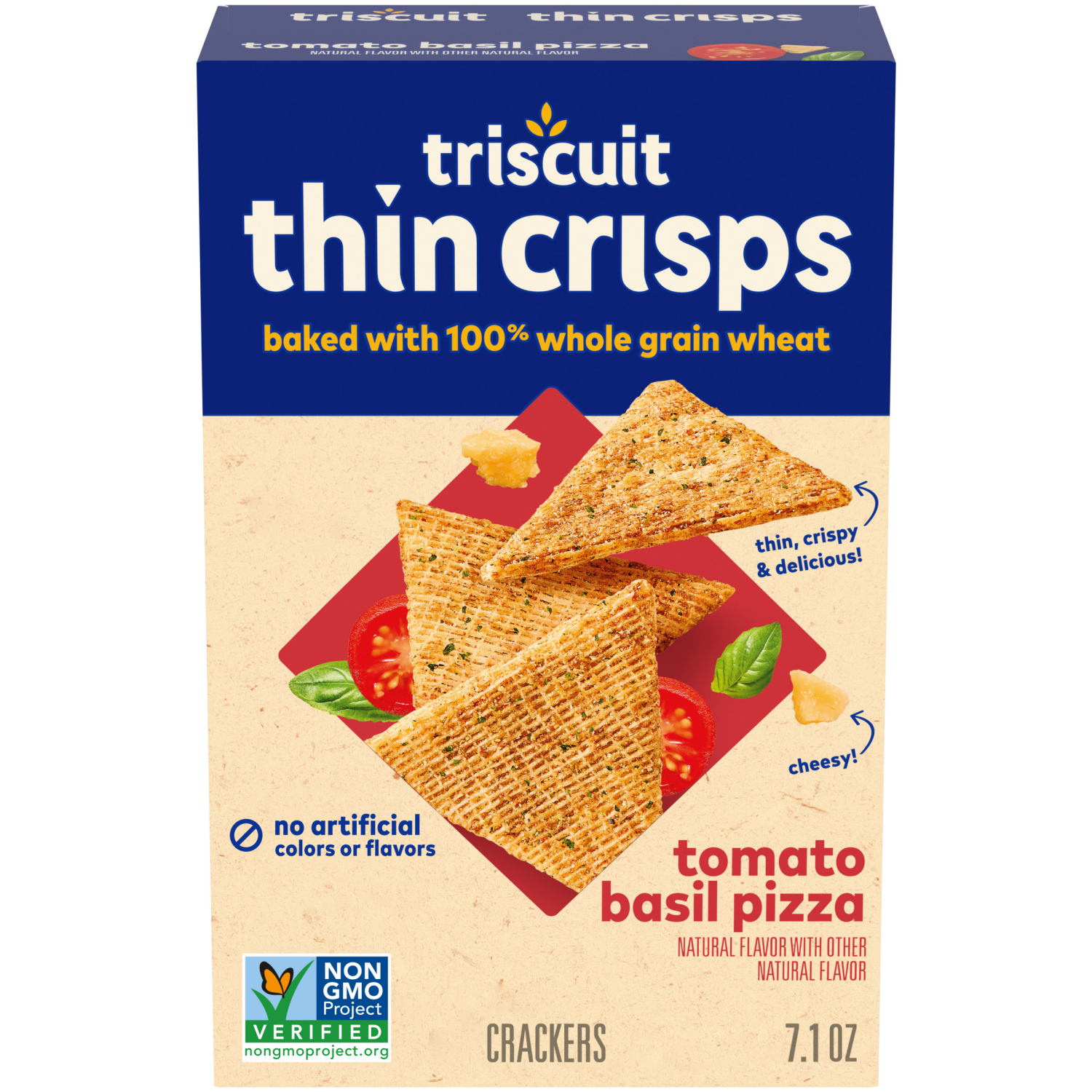 slide 1 of 5, Triscuit Thin Crisps Tomato Basil Pizza Whole Grain Wheat Crackers, Lunch Snacks, Snack Crackers, 7.1 oz, 7.1 oz