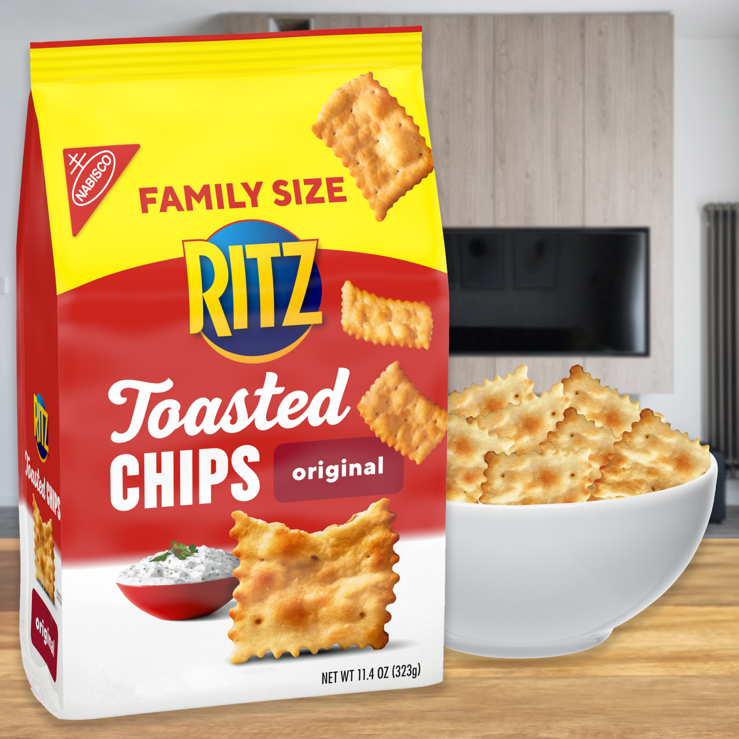 slide 2 of 8, Ritz Toasted Chips Original Crackers, Party Snacks, Family Size, 11.4 oz, 11.4 oz