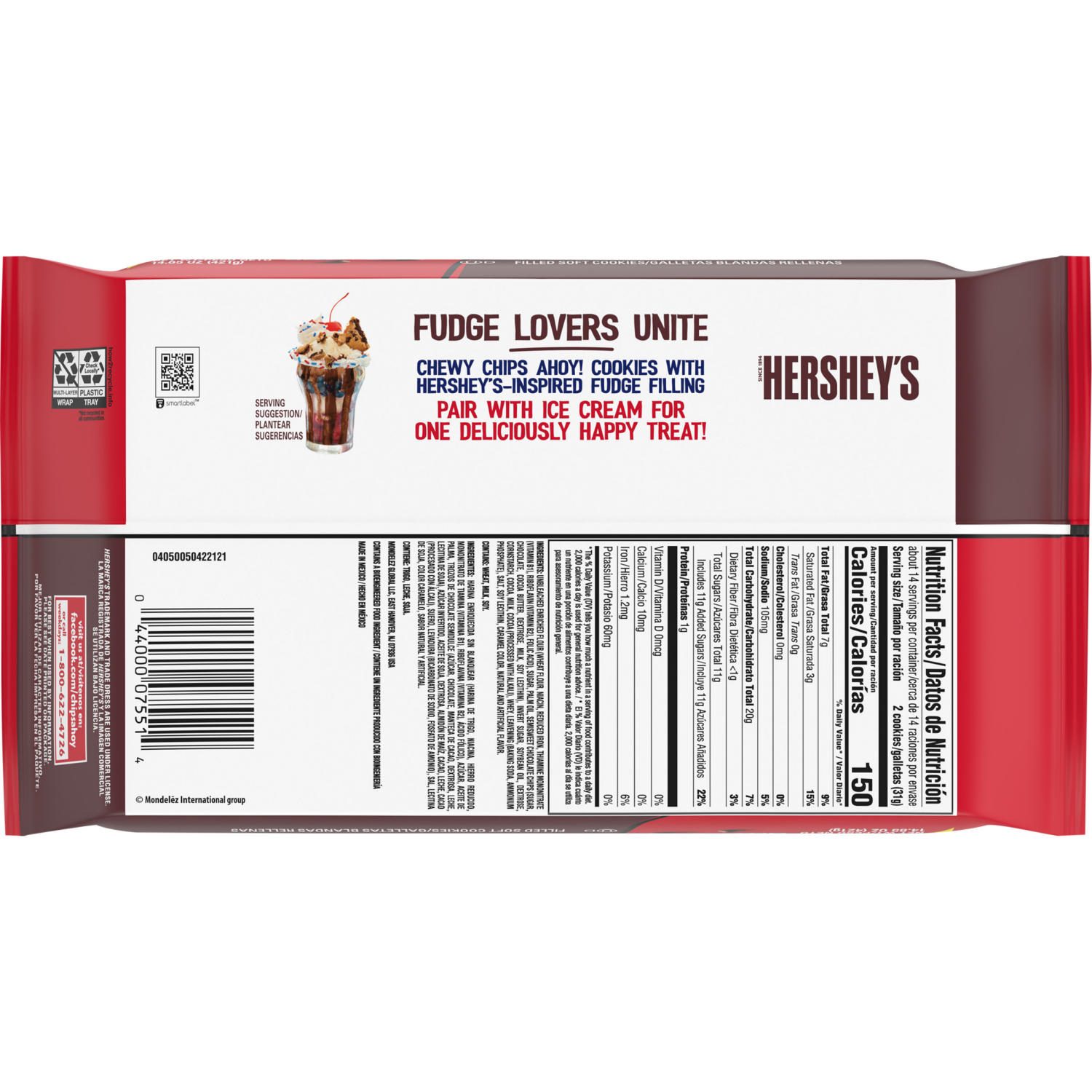 slide 5 of 5, CHIPS AHOY! Chewy Hershey's Fudge Filled Soft Cookies, Family Size, 14.85 oz, 14.85 oz