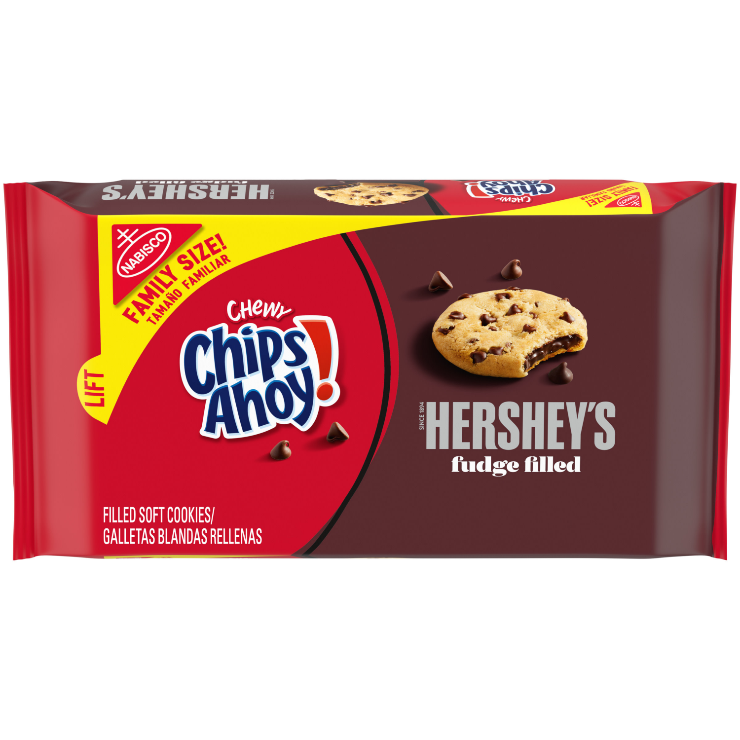 slide 1 of 5, CHIPS AHOY! Chewy Hershey's Fudge Filled Soft Cookies, Family Size, 14.85 oz, 14.85 oz
