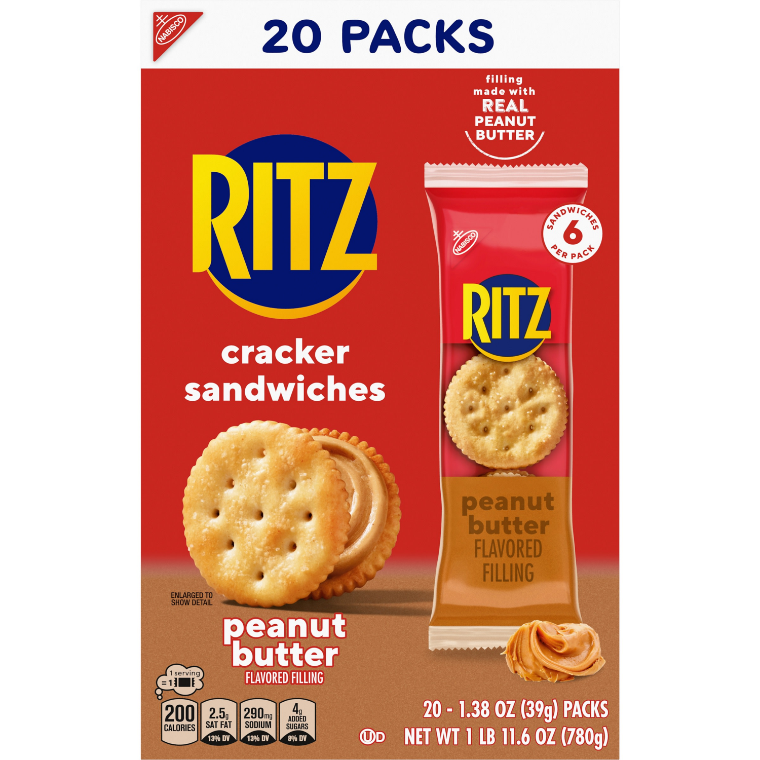 slide 8 of 8, RITZ Peanut Butter Sandwich Crackers, Lunch Snacks, 20 Snack Packs (6 Crackers Per Pack), 20 ct