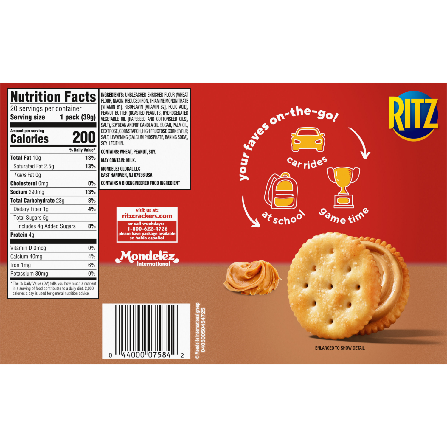 slide 8 of 8, RITZ Peanut Butter Sandwich Crackers, Lunch Snacks, 20 Snack Packs (6 Crackers Per Pack), 20 ct