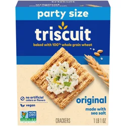 Triscuit Original Whole Grain Wheat Crackers, Vegan Crackers, Party Size, 17 oz