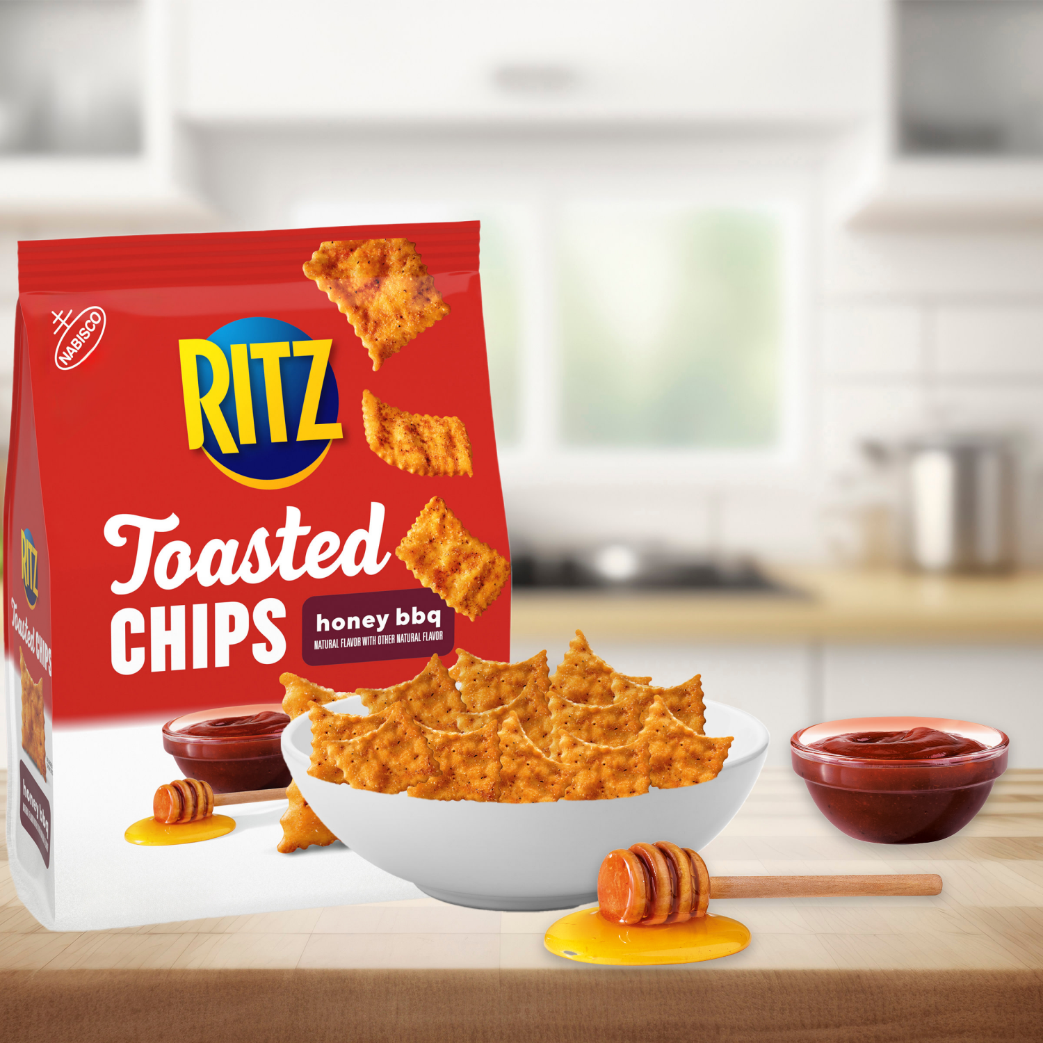 slide 2 of 8, RITZ Toasted Chips Honey BBQ Crackers, Party Snacks, 8.1 oz, 8.1 oz
