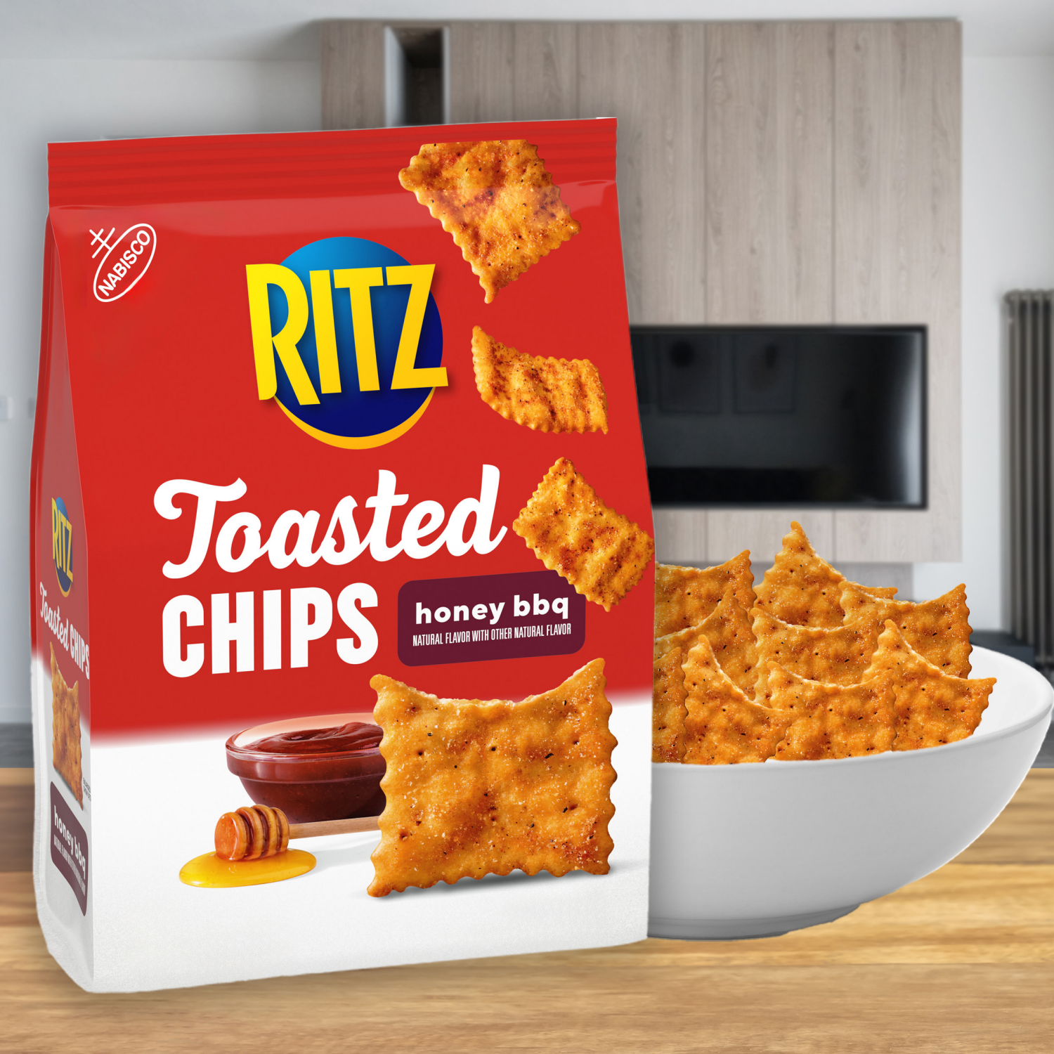 slide 7 of 8, RITZ Toasted Chips Honey BBQ Crackers, Party Snacks, 8.1 oz, 8.1 oz