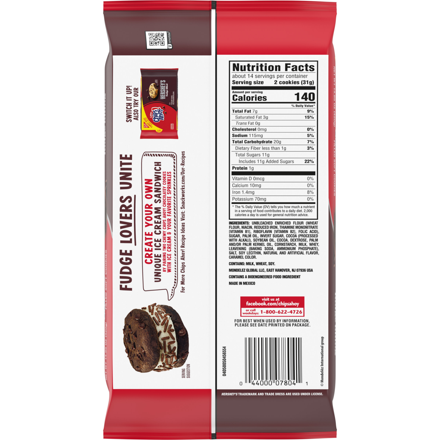 slide 5 of 5, CHIPS AHOY! Chewy Chocolatey Hershey's Fudge Filled Soft Chocolate Chip Cookies, Chocolate Cookies, Family Size, 14.85 oz, 14.85 oz