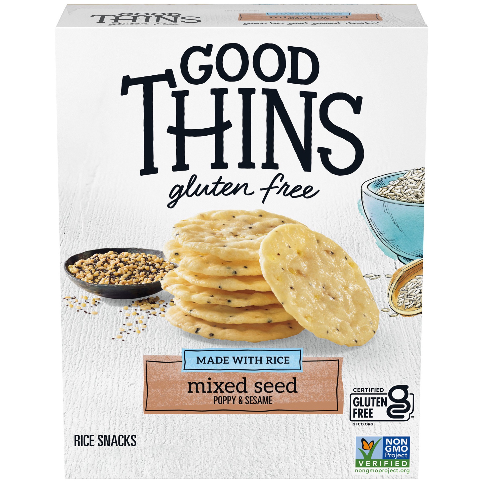 slide 1 of 1, Good Thins Gluten Free Mixed Seed Poppy & Sesame Rice Snacks, 3.5 oz