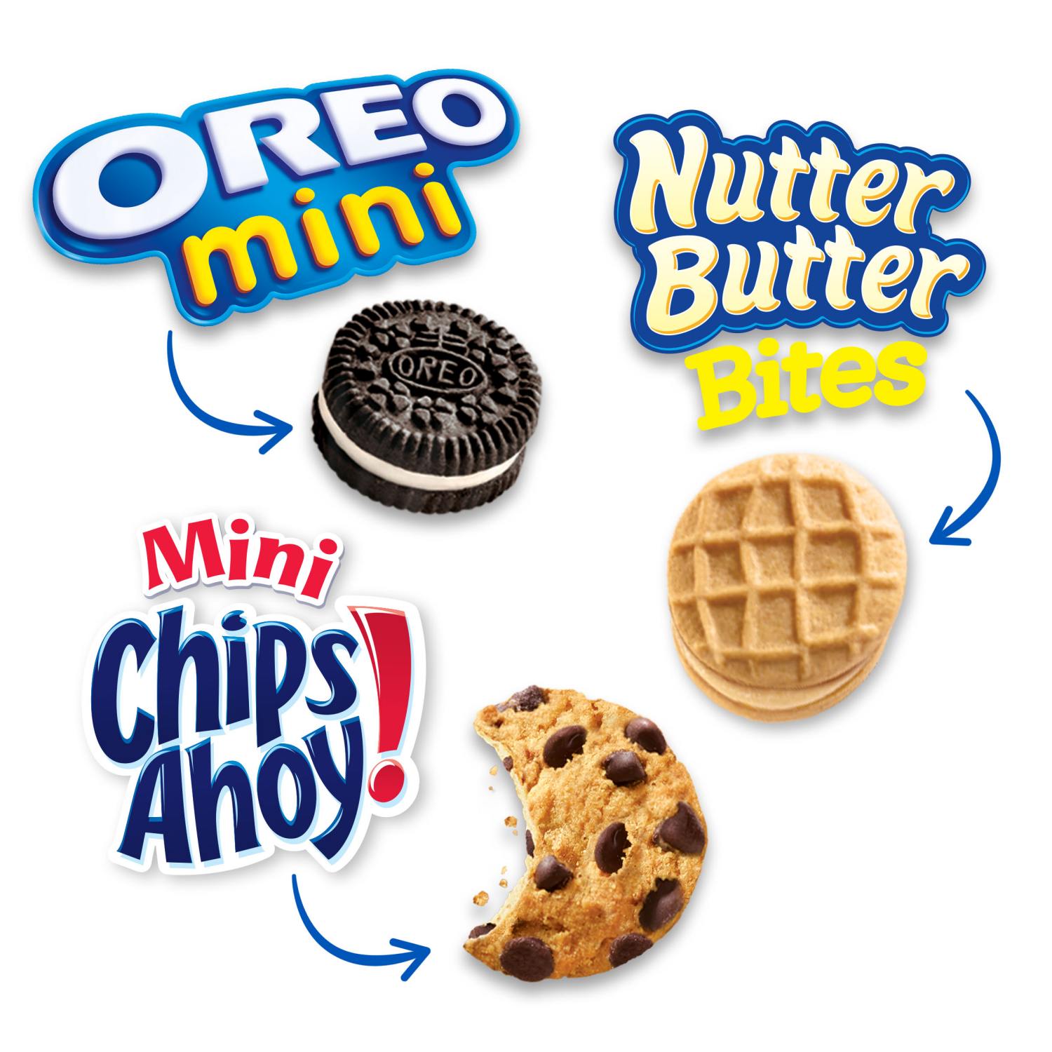 slide 4 of 5, Nabisco Cookie Variety Pack, OREO Mini, Nutter Butter Bites, CHIPS AHOY! Mini, 10 Snack Packs, 10 ct