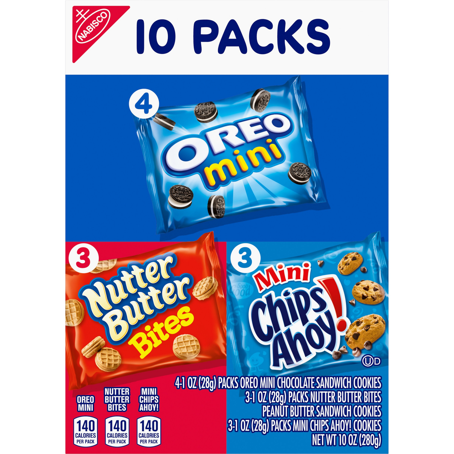 slide 5 of 5, Nabisco Cookie Variety Pack, OREO Mini, Nutter Butter Bites, CHIPS AHOY! Mini, 10 Snack Packs, 10 ct