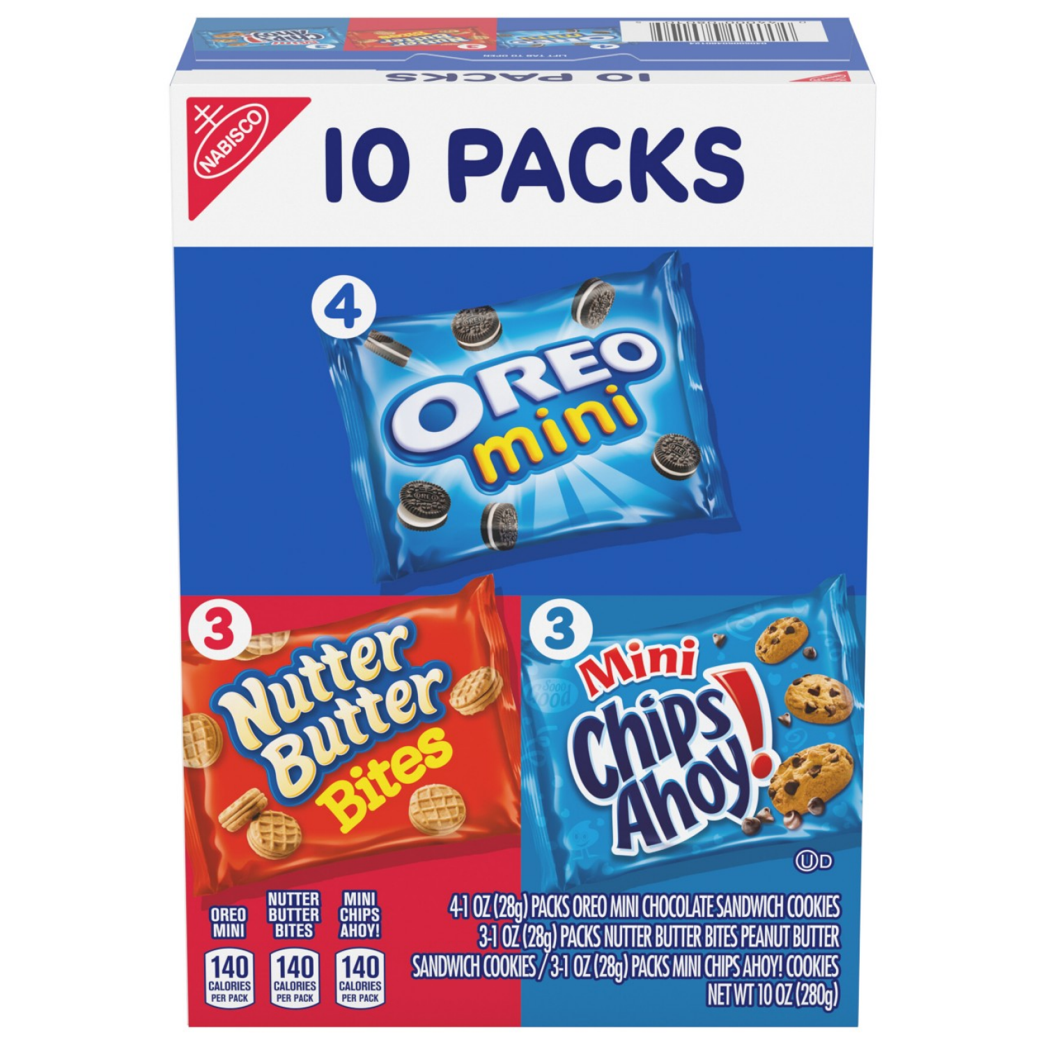 slide 1 of 5, Nabisco Cookie Variety Pack, OREO Mini, Nutter Butter Bites, CHIPS AHOY! Mini, 10 Snack Packs, 10 ct