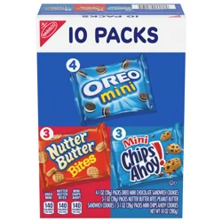 Nabisco Cookie Variety Pack, OREO Mini, Nutter Butter Bites, CHIPS AHOY! Mini, 10 Snack Packs