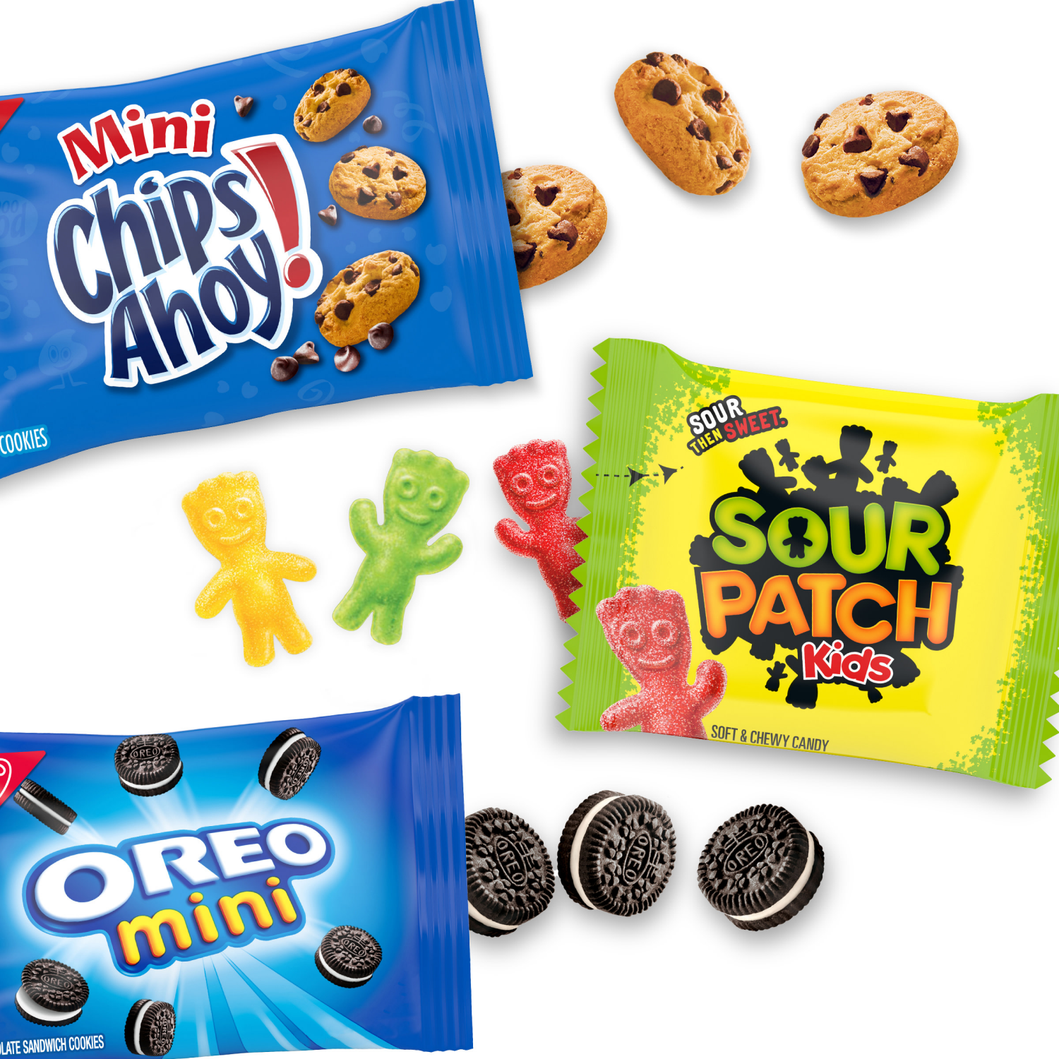 slide 6 of 8, Mixed Nabisco Cookies & Candy Variety Pack, SOUR PATCH KIDS Candy, OREO Mini Cookies, and Mini CHIPS AHOY! Cookies, 30 Snack Packs, 30 ct