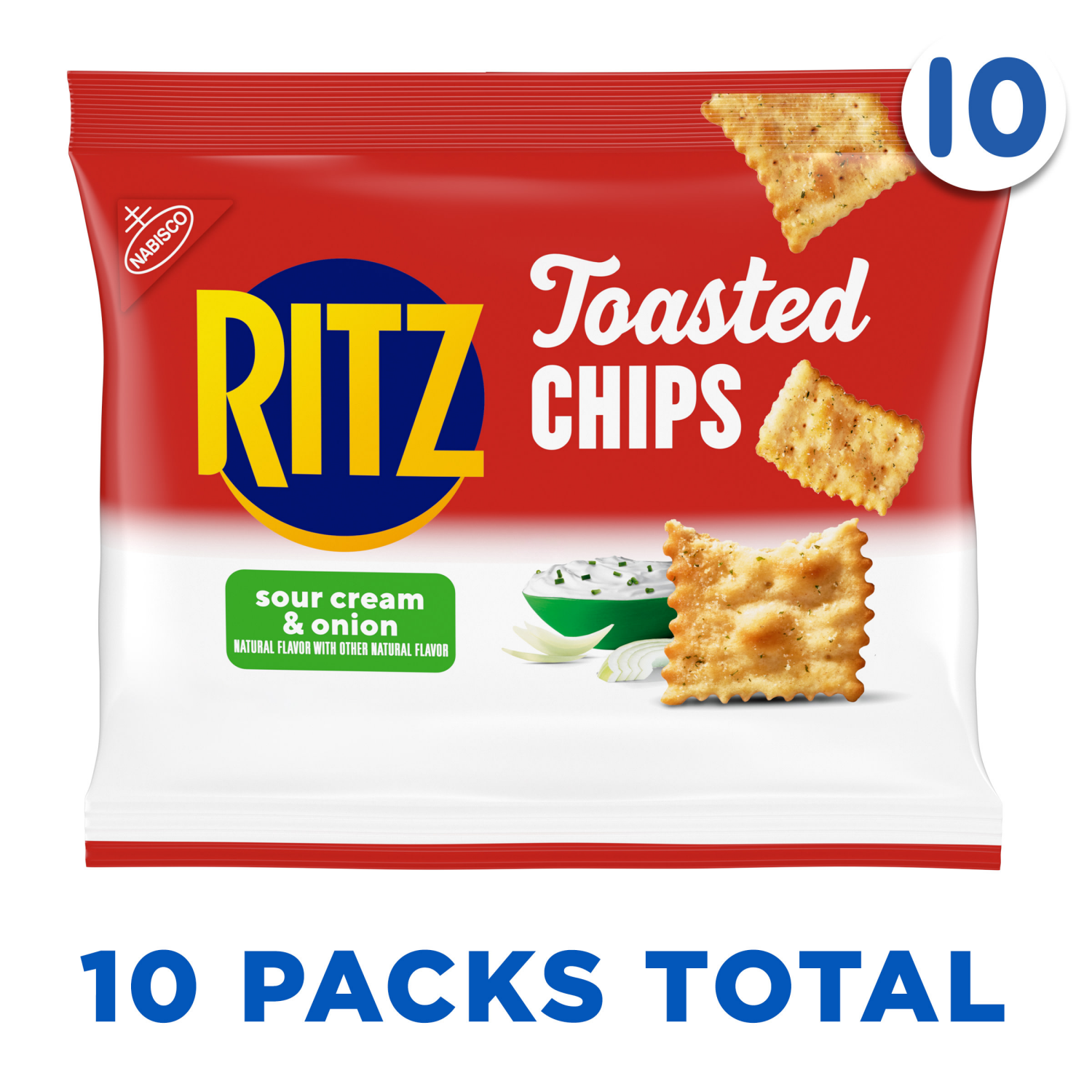 slide 2 of 5, RITZ Toasted Chips Sour Cream and Onion Crackers, 10 - 1.0 oz Snack Packs, 10 ct
