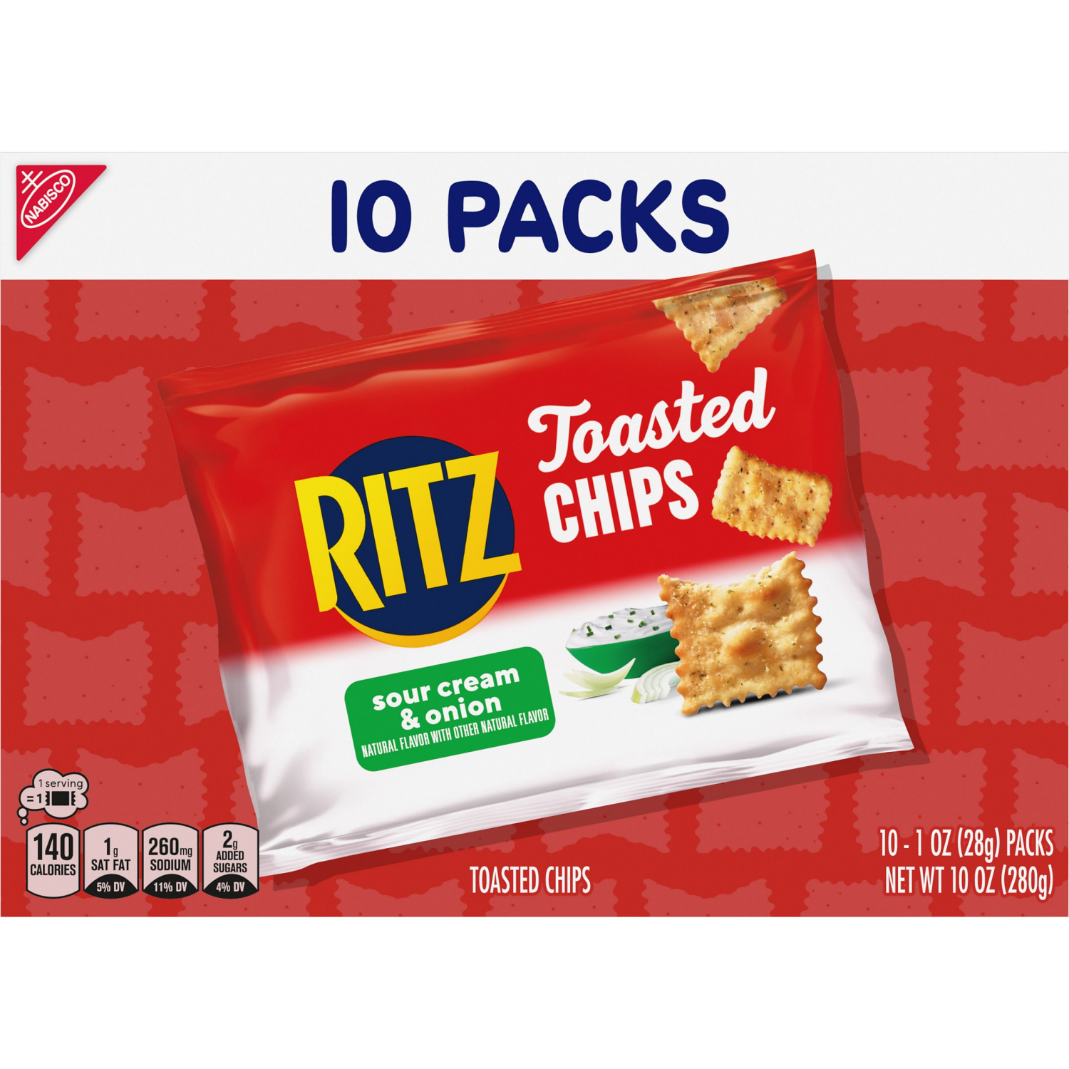 slide 5 of 5, RITZ Toasted Chips Sour Cream and Onion Crackers, 10 - 1.0 oz Snack Packs, 10 ct