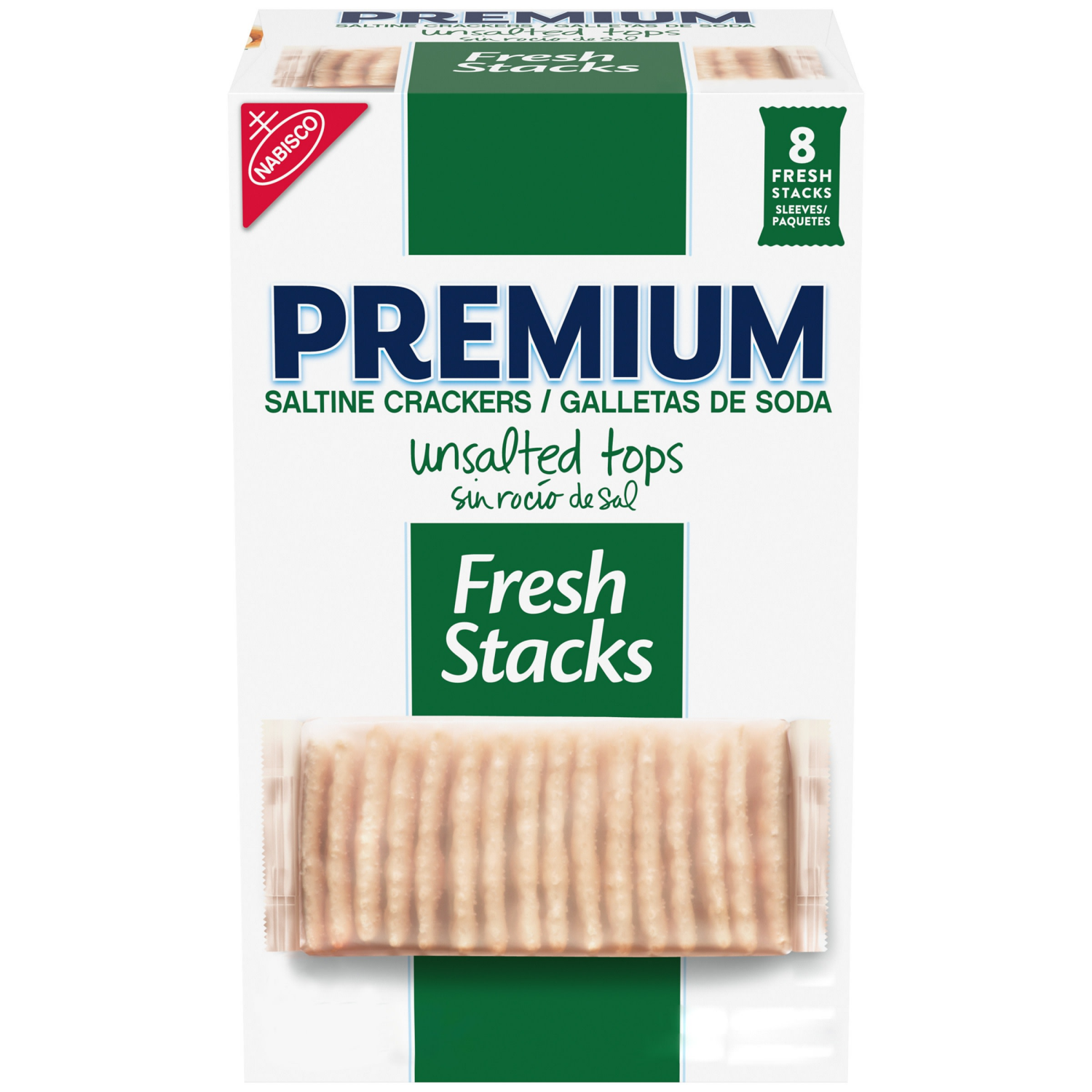 slide 1 of 8, Premium Fresh Stacks Unsalted Tops Saltine Crackers, Travel Snacks, 14.2 oz (8 Multi Snack Packs), 8 ct