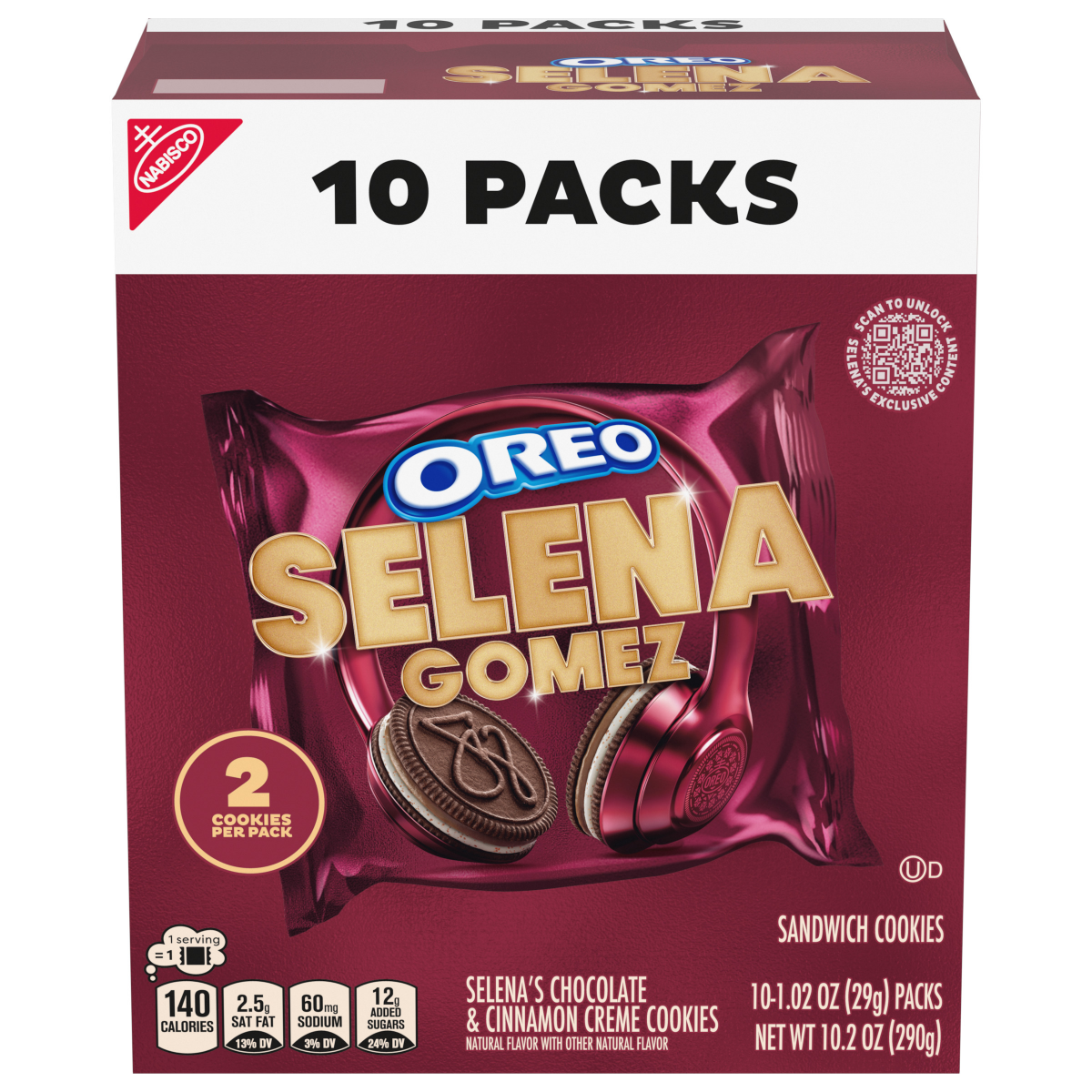 slide 1 of 1, Oreo Selena Gomez OREO Cookies, Limited Edition, 10 Snack Packs (2 Cookies Per Pack), 10.20 oz