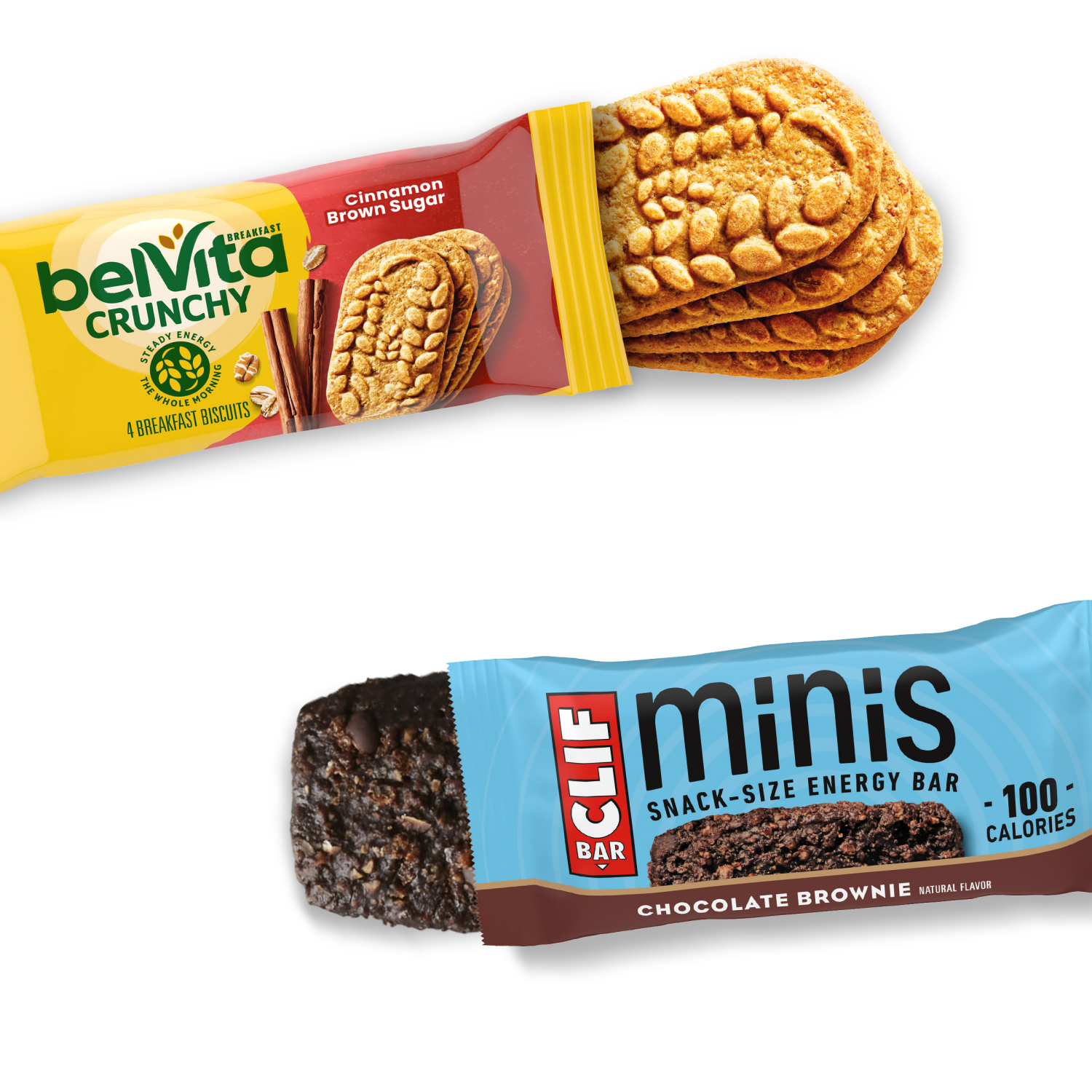 slide 6 of 8, Mondelez International CLIF BAR Minis Energy Bars & belVita Crunchy Breakfast Biscuits, Snack Variety Pack, 15 Snack Packs, 20.24 oz