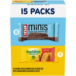 Mondelez International CLIF BAR Minis Energy Bars & belVita Crunchy Breakfast Biscuits, Snack Variety Pack, 15 Snack Packs