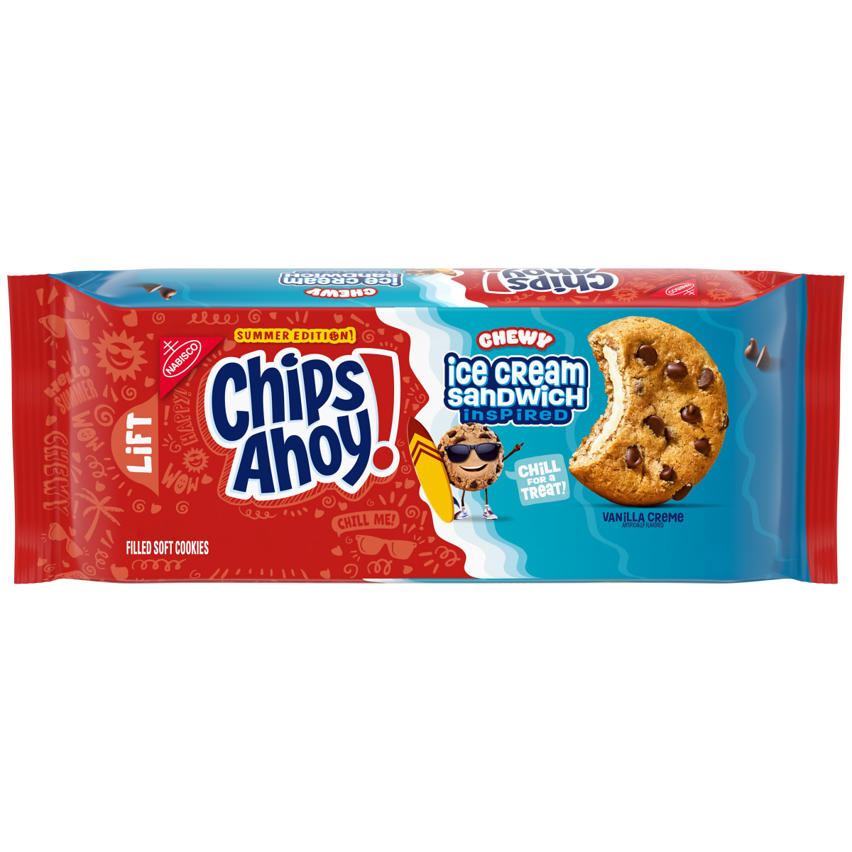 slide 1 of 3, CHIPS AHOY! Chewy Ice Cream Sandwich-Inspired Chocolate Chip Cookies\, Limited Edition\, 9.9 oz Pack, 9.9 oz