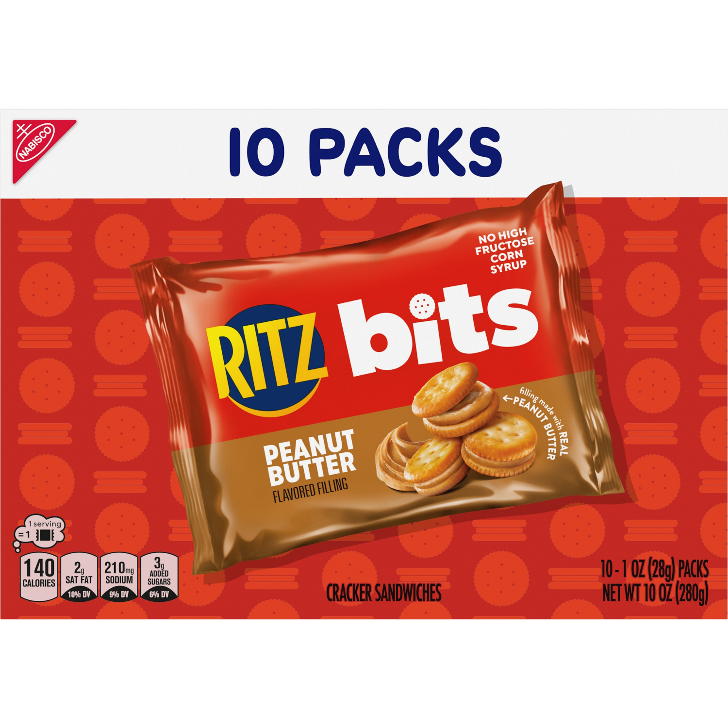 slide 2 of 5, RITZ Bits Peanut Butter Sandwich Crackers, Lunch Snacks, 10 Snack Packs, 10 ct