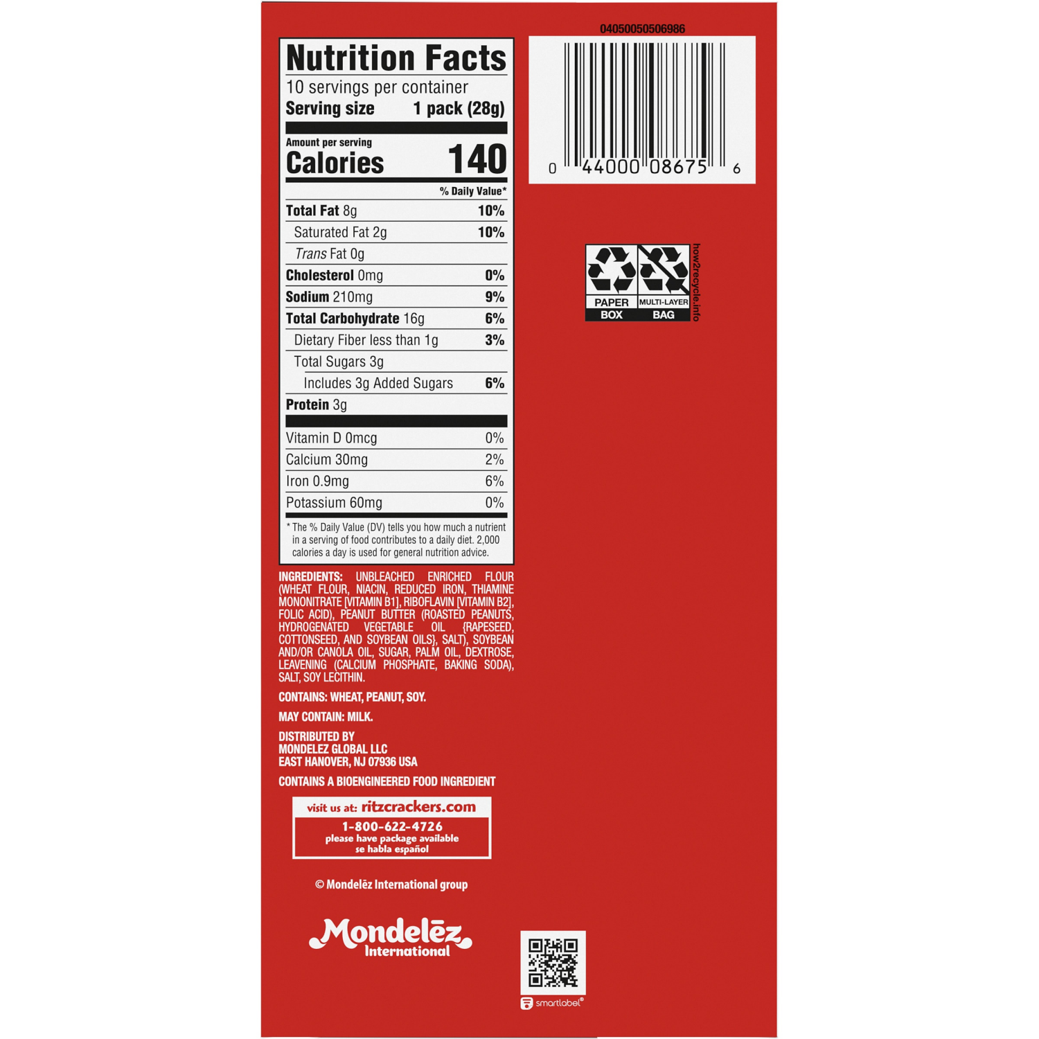 slide 3 of 5, RITZ Bits Peanut Butter Sandwich Crackers, Lunch Snacks, 10 Snack Packs, 10 ct