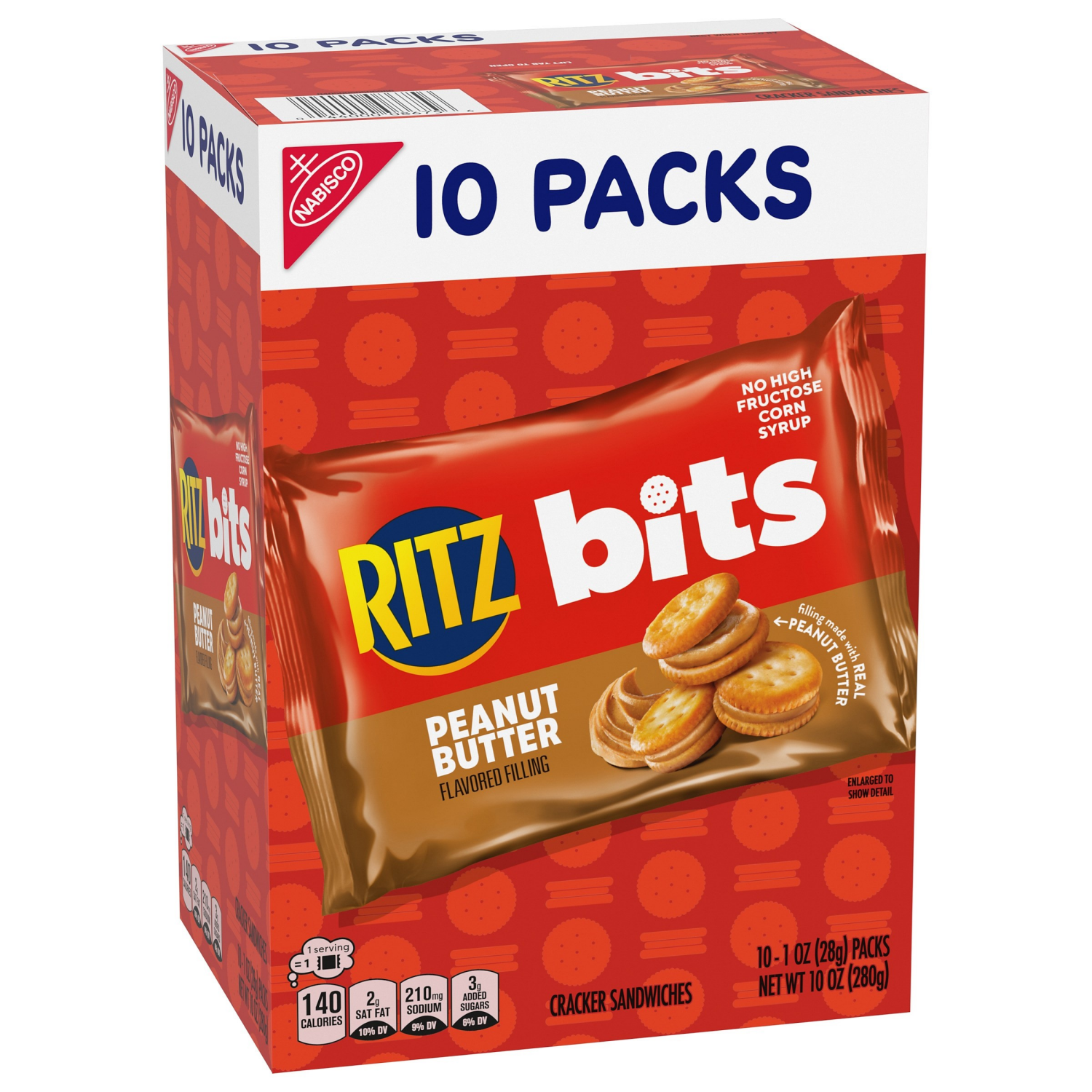 slide 4 of 5, RITZ Bits Peanut Butter Sandwich Crackers, Lunch Snacks, 10 Snack Packs, 10 ct