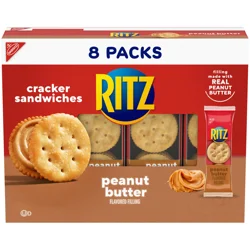 RITZ Peanut Butter Sandwich Crackers, Lunch Snacks, 8 Snack Packs (6 Crackers Per Pack)