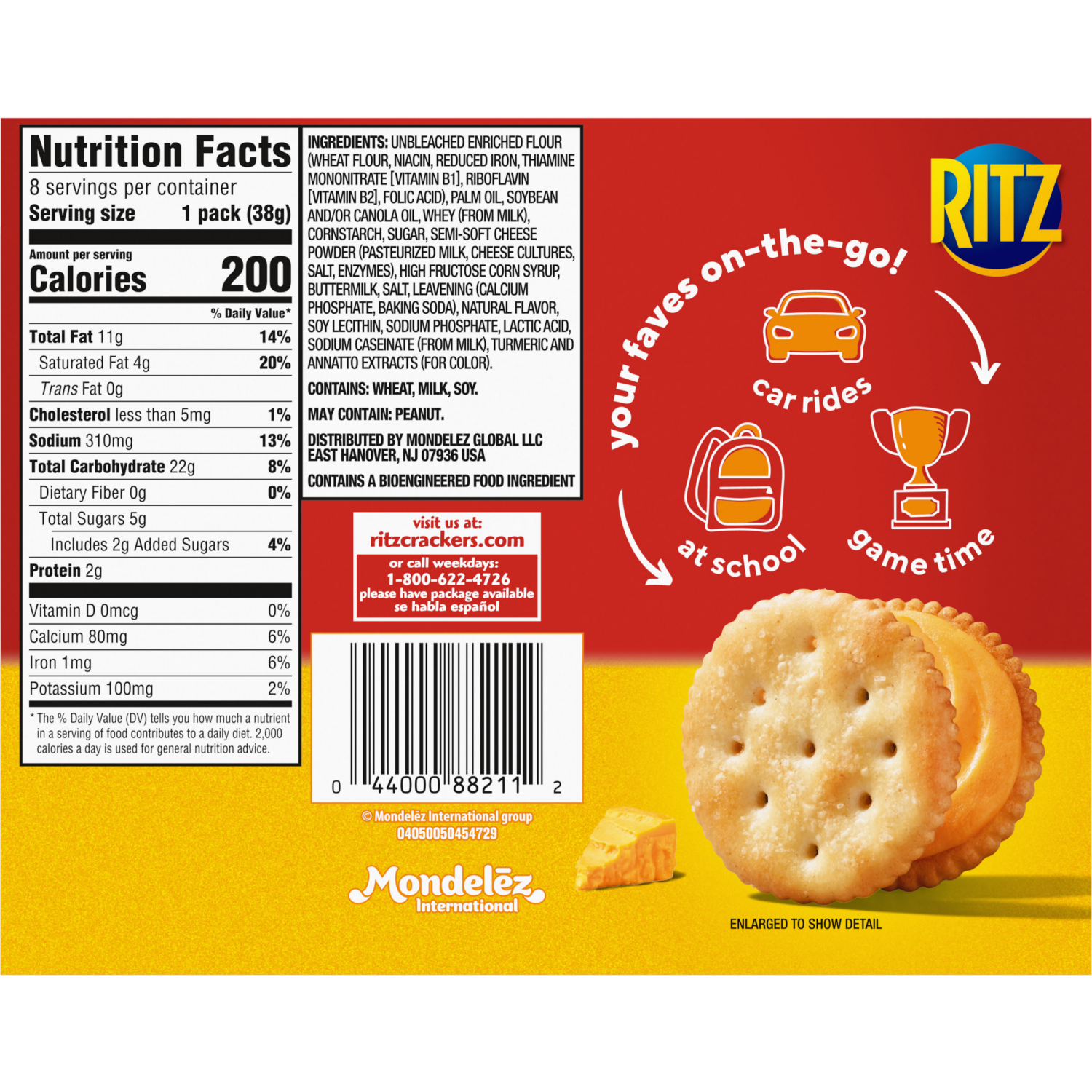 slide 8 of 8, RITZ Cheese Sandwich Crackers, Lunch Snacks, 8 Snack Packs (6 Crackers Per Pack), 8 ct