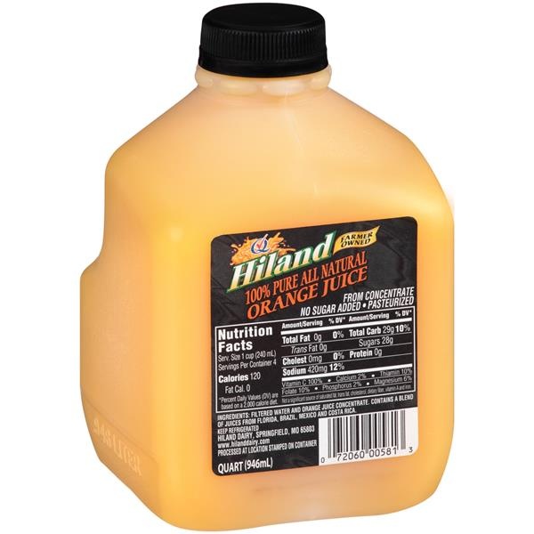 slide 1 of 1, Hiland Dairy Orange Juice Jug, 1 qt