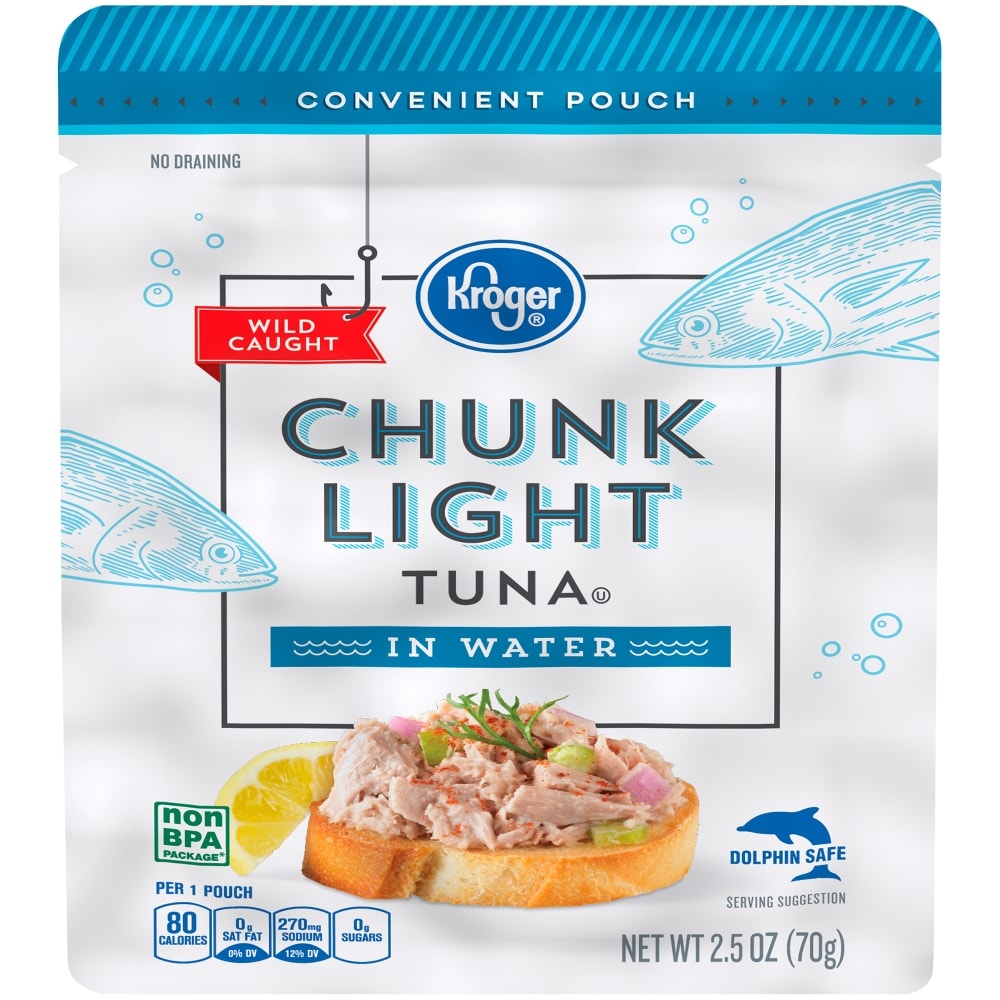 slide 1 of 1, Kroger Wild Caught Chunk Light Tuna In Water Pouch, 2.5 oz