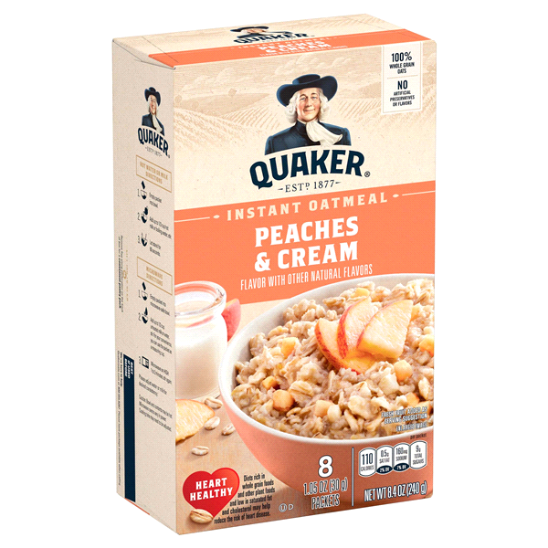 slide 1 of 1, Quaker Peaches & Cream Instant Oatmeal, 8.4 oz