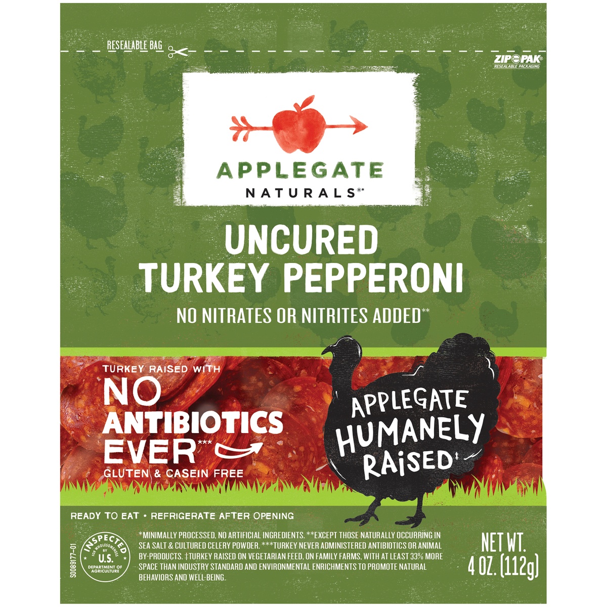 slide 1 of 9, Applegate Natural Uncured Turkey Pepperoni Sliced, 4.0 oz